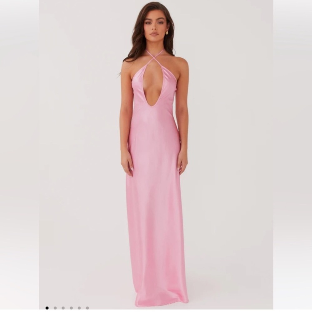NWT PEPPERMAYO PINK NOIR SYMPHONY DRESS MAXI BACKLESS SEXY SATIN SLIP DRESS 12